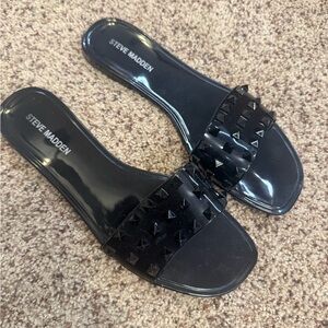 Steve Madden Women's Drina Parallel Black Studded Slide Sandals